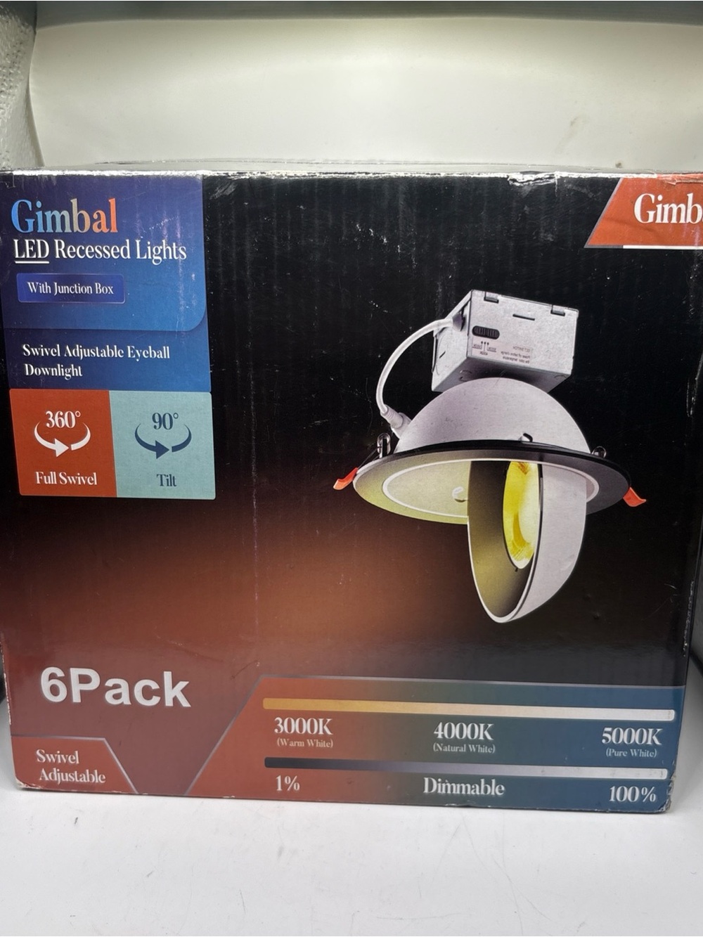 6 PCK 4 Inch LED Gimbal Recessed Light w/Junction Box Adj. Dimmable New